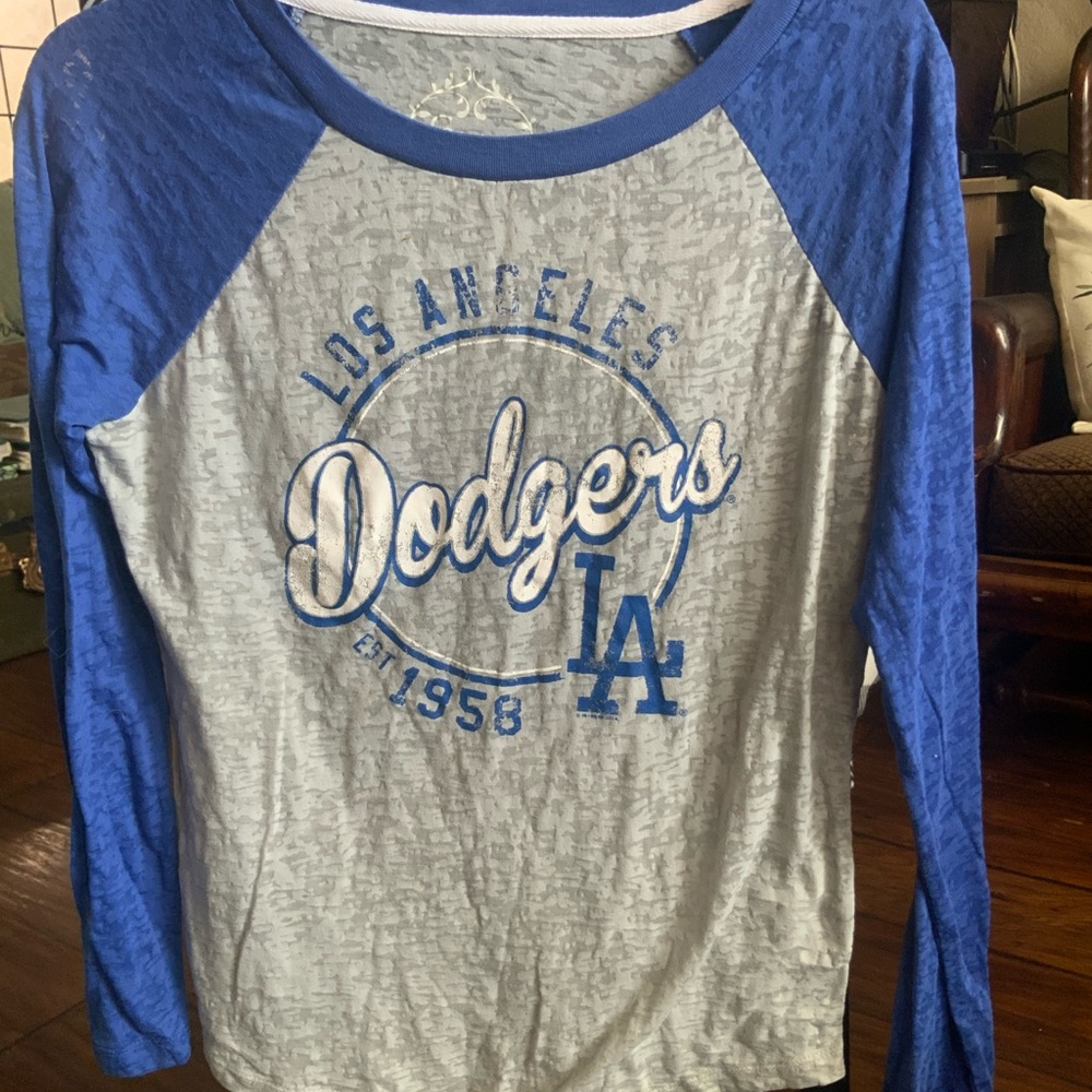 Women's Long Sleeve Raglan Tee - Blue and Gray